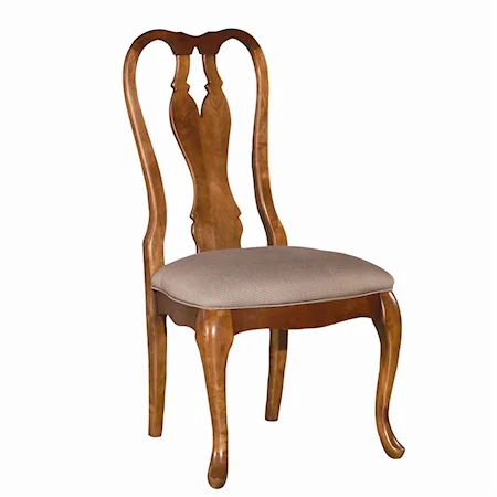 Queen Anne Wooden Side Chair with Upholstered Seat